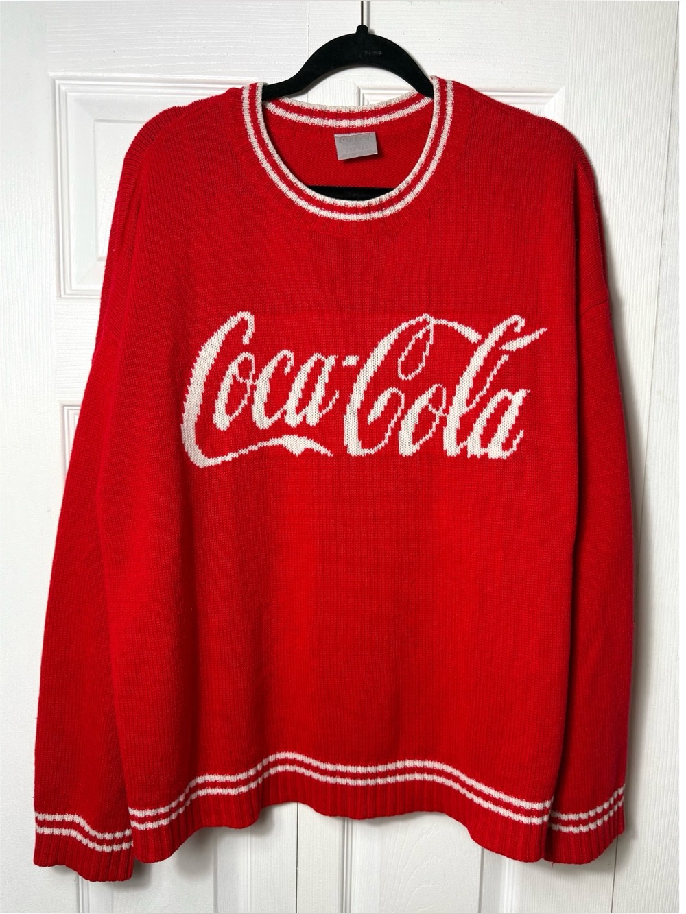 Vintage Coca Cola Sweater XL Red White Logo Crewneck Graphic Pullover Knit